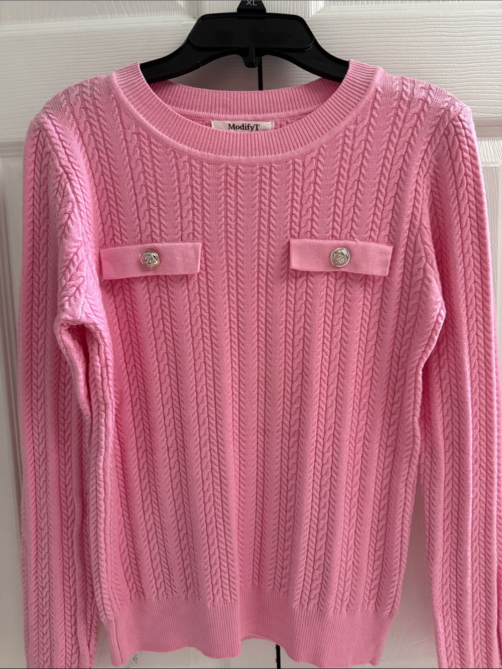 PREPPY SOFTEST PINK ROPE CABLED SWEATER Beautiful Gold Buttons NWT